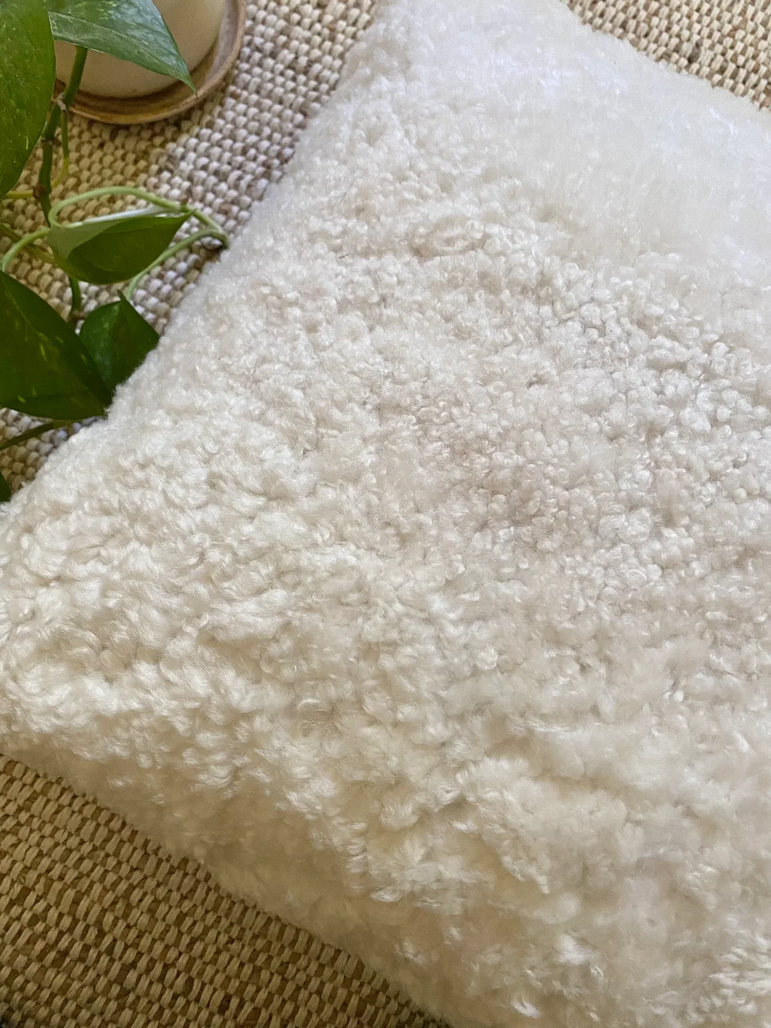 20” x 20” Ivory Shearling Sheepskin Pillowcase - Image 5